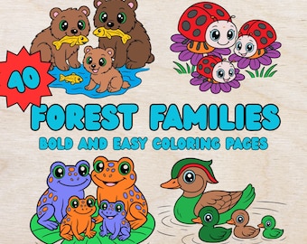 Forest Families Coloring Pages | Bold Animal Pages for Kids, Seniors & Adults | Woodland Wildlife PDF Download