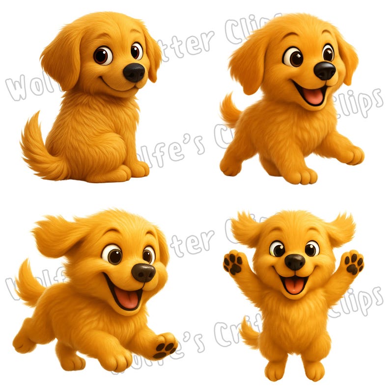 20 Golden Retriever Puppy Clipart Pngs – Cute 3D Cartoon Dog Poses ...