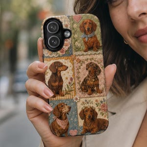Dachshund Phone Case | Sausage Dog Patchwork Floral Case | Vintage Quilt Doxie Cover | Cute Wiener Dog Gift for Dog Lovers
