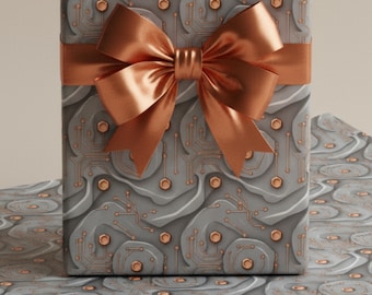 Papier cadeau pour circuit imprimé - Papier cadeau technique futuriste gris cuivre