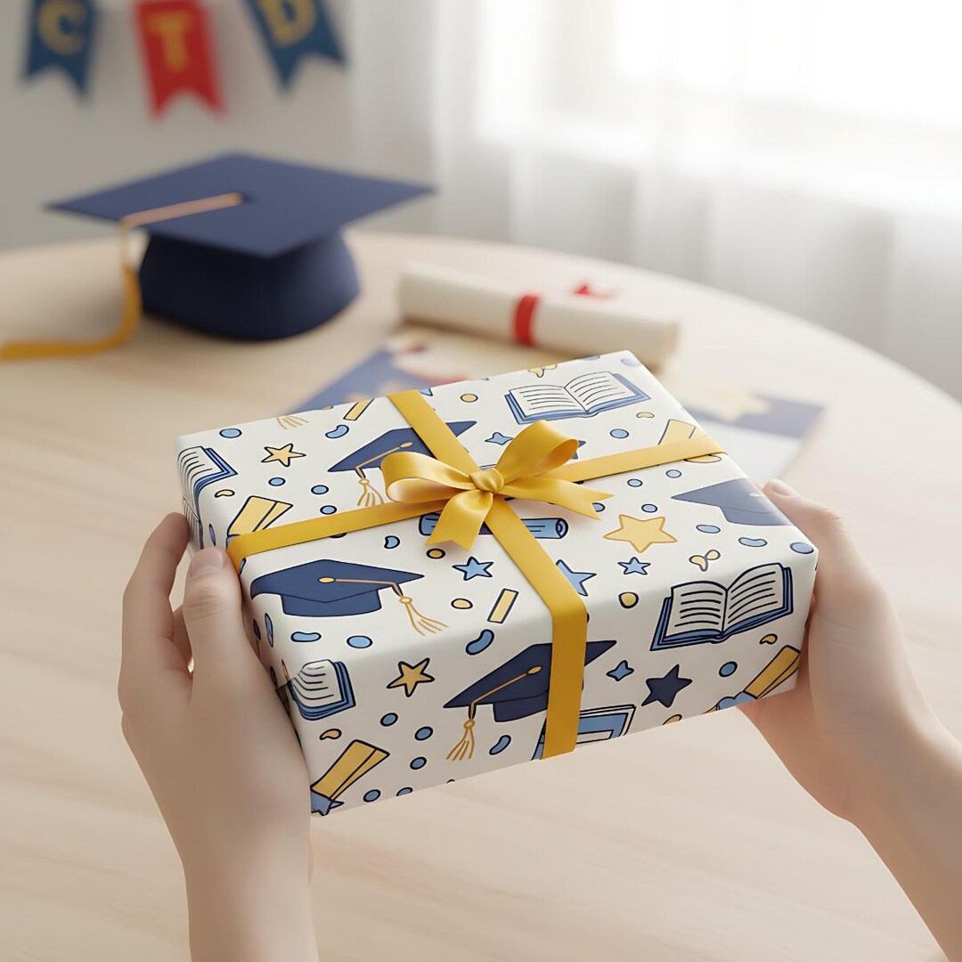 Graduation Wrapping Paper, Class of 2026 Gift Wrap, Blue and Gold ...
