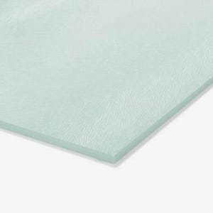 May include: A rectangular sheet of light mint green glass with a textured, rippled surface pattern. The glass has a smooth, straight edge and a semi-translucent appearance, showing a consistent pale green hue across the entire flat surface.