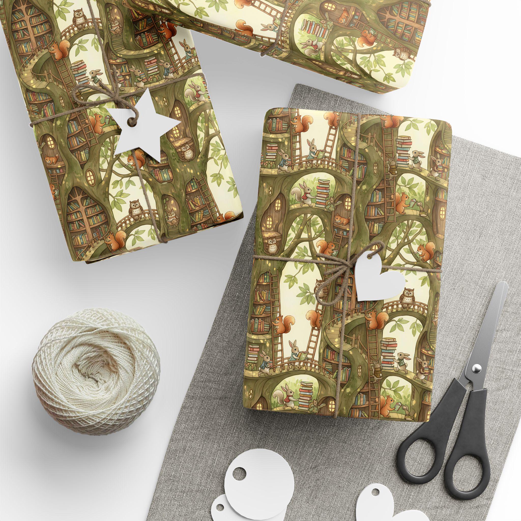 Whimsical Woodland Library Wrapping Paper – Forest Animal Book Tree ...