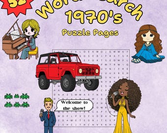 Pagine di cruciverba anni '70 / 52 puzzle nostalgici stampabili / Attività retrò per adulti e anziani