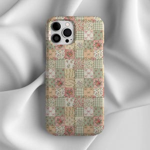 Cottagecore Patchwork Floral Phone Case | Coquette Bow Aesthetic | Vintage Quilt Style | Pink Green Floral iPhone or Samsung Case