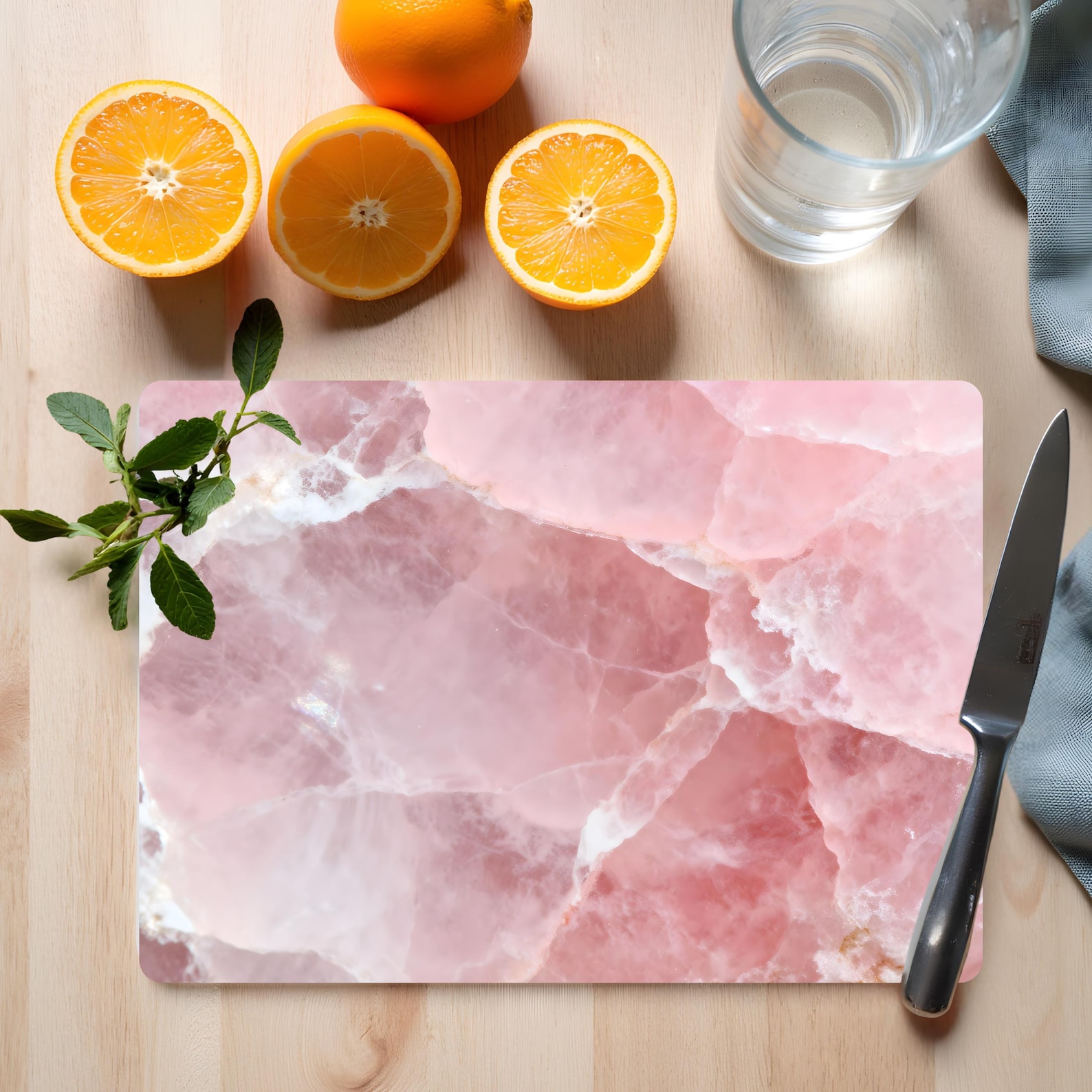 Pink Rose Quartz Pattern Glass Cutting Board | Marble Kitchen Décor