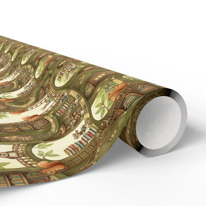 Whimsical Woodland Library Wrapping Paper – Forest Animal Book Tree ...
