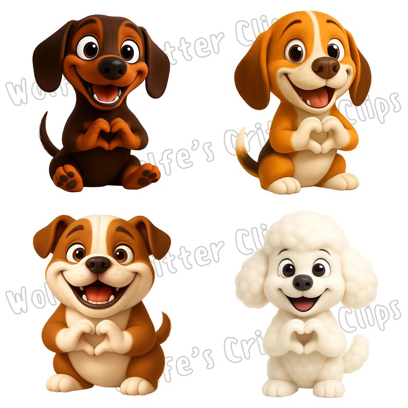 20 Heart Hands Dog Breeds Clipart | Cute Cartoon Puppy PNG Bundle ...