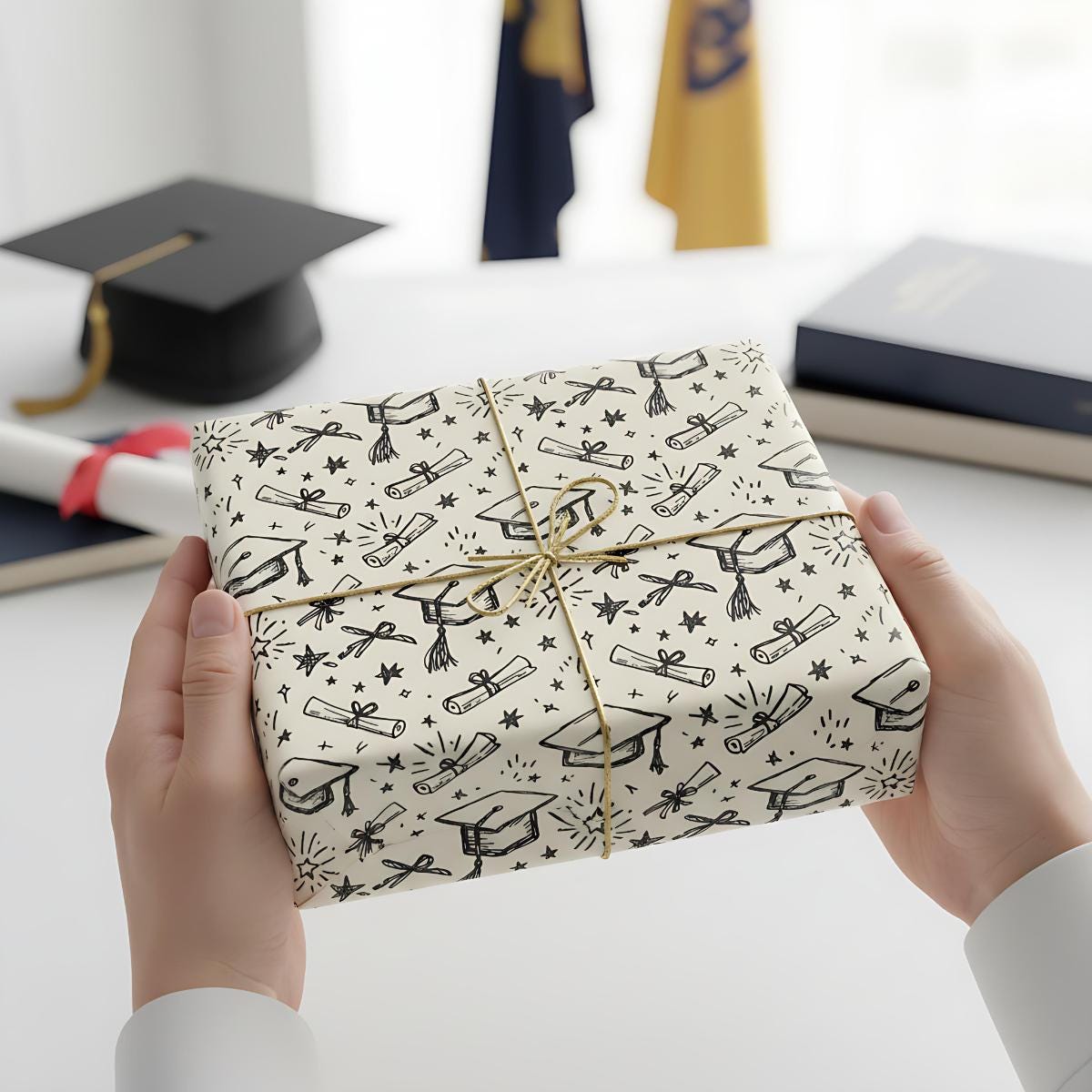 Graduation Wrapping Paper, Class of 2026 Gift Wrap, Hand Drawn Doodle ...