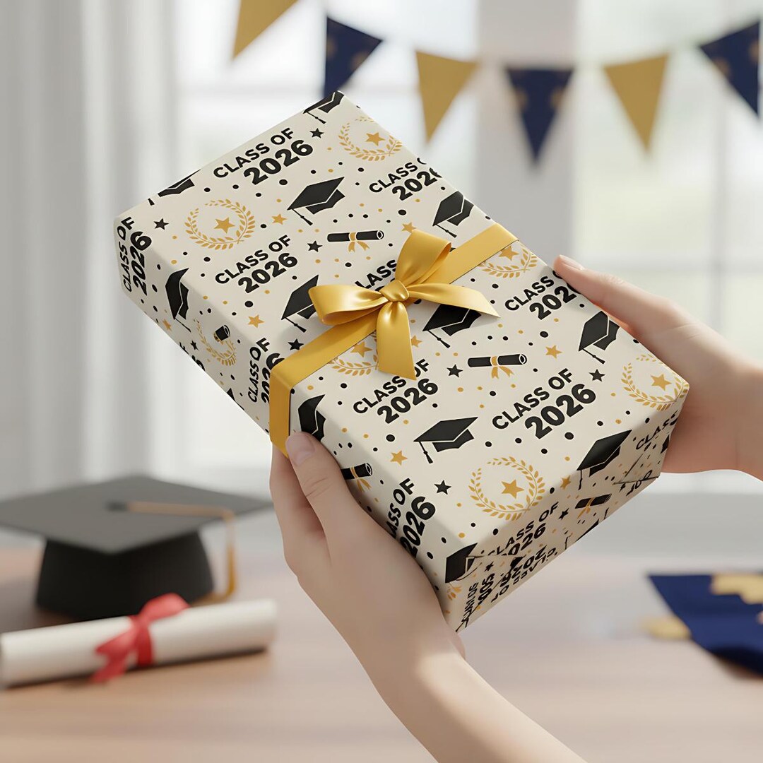 Class of 2026 Graduation Wrapping Paper, Black and Gold Grad Gift Wrap ...