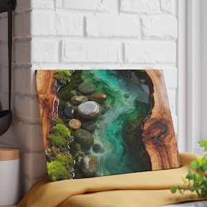 River Rock Art Glass Cutting Board | Emerald Green River Kitchen Decor | Rustic Nature Charcuterie Board Gift image 7