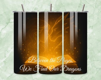 Dragon & Girl Tumbler Wrap | Fantasy Book Lover Sublimation PNG (Digital Download)