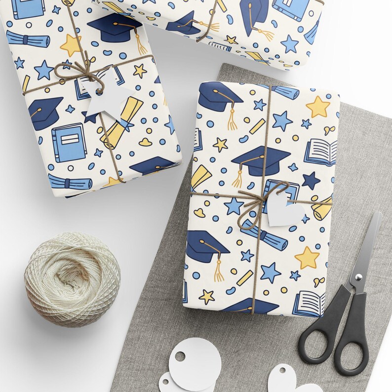 Graduation Wrapping Paper, Class of 2026 Gift Wrap, Blue and Gold ...