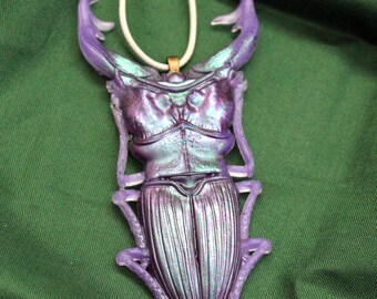 Stag beetle pendant jewelry, Insect statement necklace
