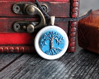 tree of life necklace, blue, Celtic necklace, mens jewelry, men's necklace, tree pendant, nature necklace, druid jewelry