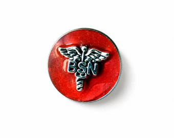BSN Nursing Pin, Red Caduceus Lapel Pin, Nurse Graduation Gift