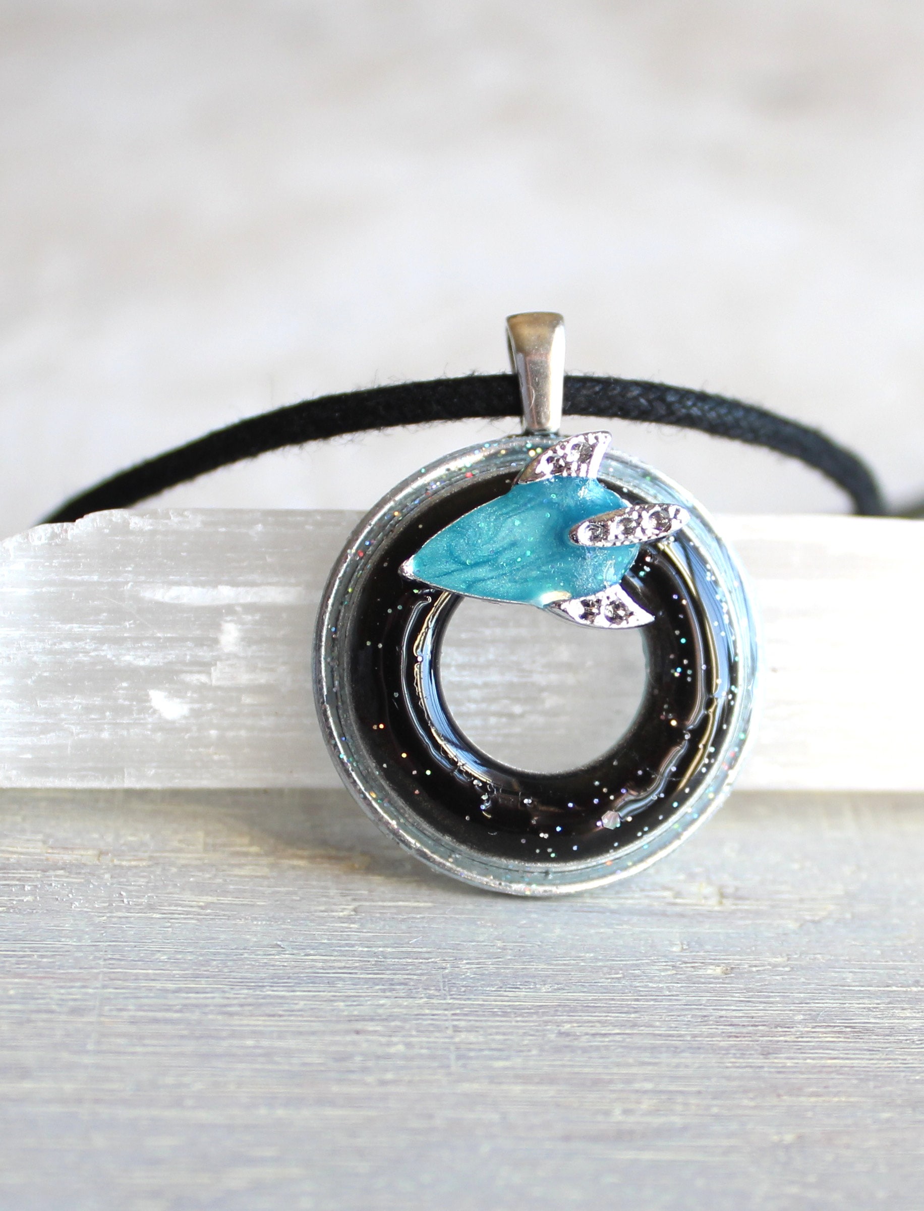 rocket ship necklace, outer space jewelry, galaxy necklace