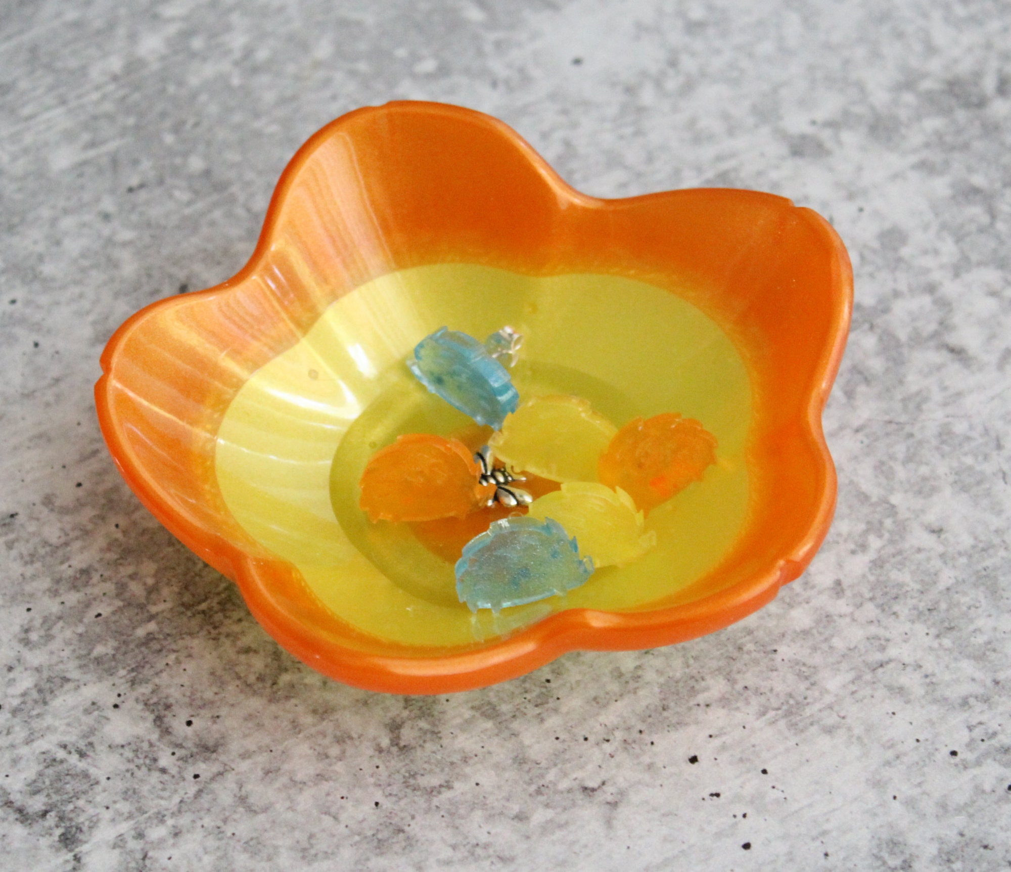 floral ring dish small flower bowl with bee black and gold candle holder trinket dish ring dish knick knack bowl