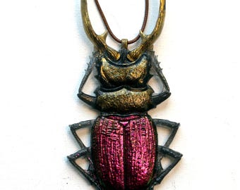 Stag Beetle Necklace, Gothic Insect Pendant, Nature Inspired Statement Jewelry