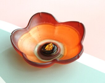 floral ring dish small flower bowl with bee black and gold candle holder trinket dish ring dish knick knack bowl