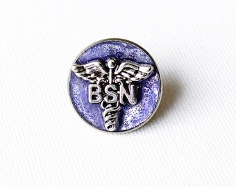 BSN Nursing Pin, Sparkle Purple Caduceus Lapel Pin, Nurse Graduation Gift