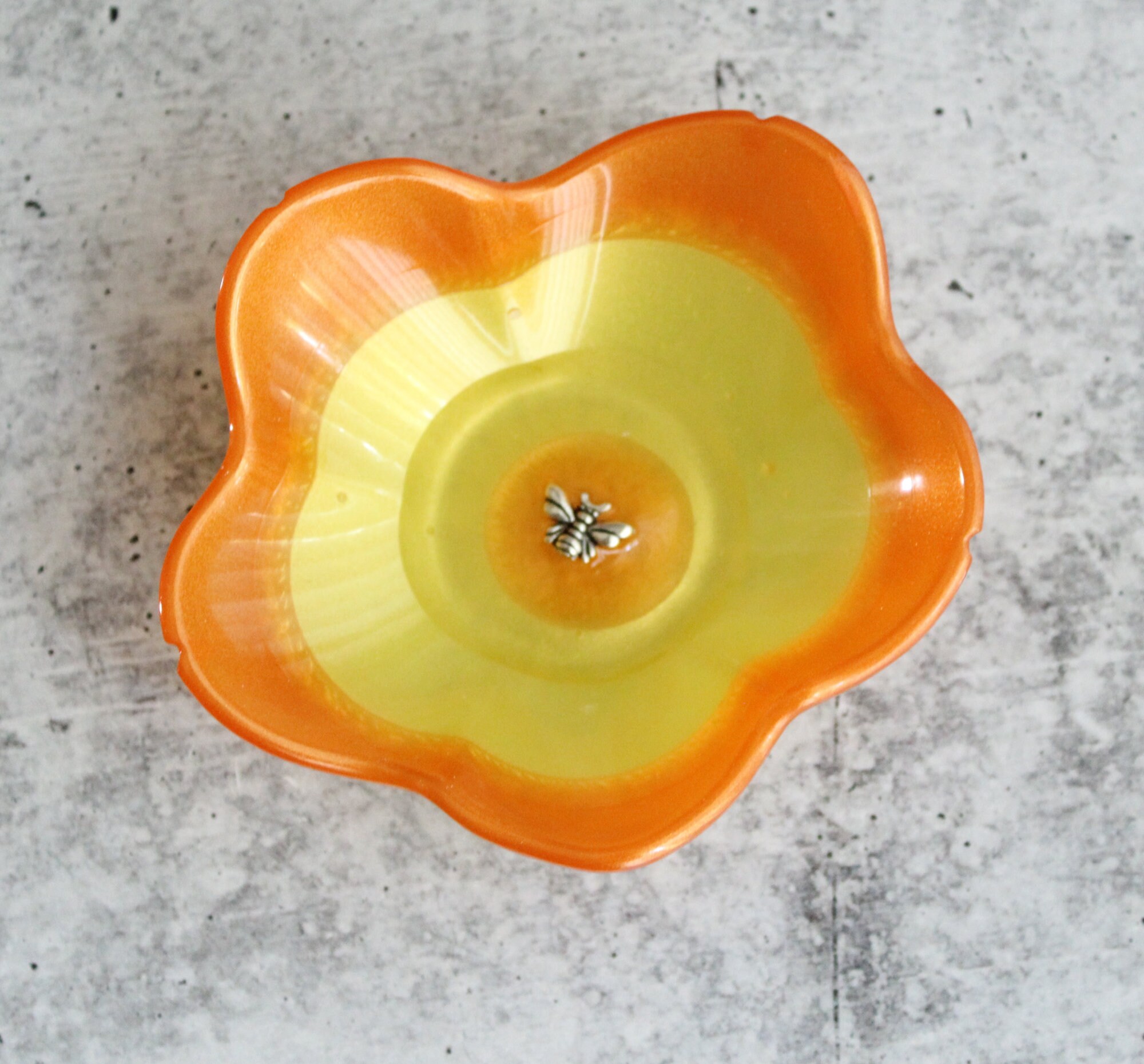 floral ring dish small flower bowl with bee black and gold candle holder trinket dish ring dish knick knack bowl