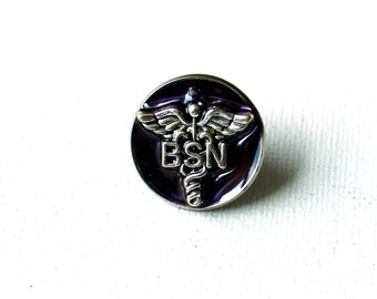 BSN Nursing Pin, Purple Caduceus Lapel Pin, Graduation Gift