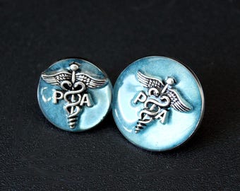 Physician assistant PA lapel pin for white coat pinning ceremony blue mica