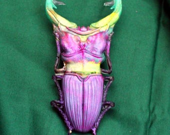 Stag Beetle French barrette, color shift insect statement clip, 4" hair decor