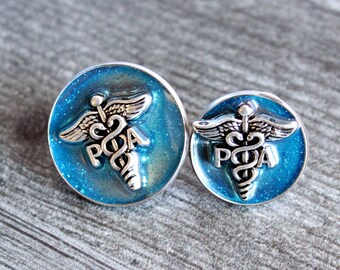 Physician assistant PA lapel pin for white coat pinning ceremony sparkle blue