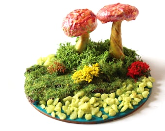 mushroom diorama, magical fairy garden decoration