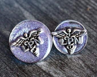 Lpn licensed practical nurse lapel pin for white coat pinning ceremony sparkle purple