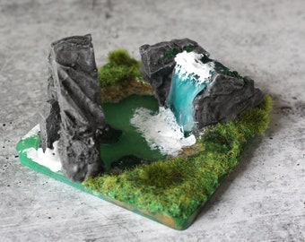 pond with waterfall for tabletop terrain, lake water feature, terrarium pond, mini waterscape, fairy garden pond