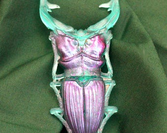 Large 4" Stag Beetle French barrette, color shift insect statement clip