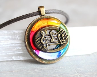 rainbow music necklace, musical jewelry, musical note, treble clef, music melody, musician gift, music lover, graduation gift, music teacher