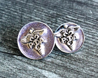 physical therapy PTA lapel pin for whitecoat pinning ceremony sparkle purple