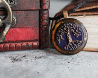 tree of life necklace, purple and copper, Celtic necklace, mens jewelry, men's necklace, tree pendant, nature necklace, druid jewelry