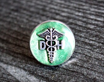 dental hygienist DH lapel pin for white coat pinning ceremony sparkle green