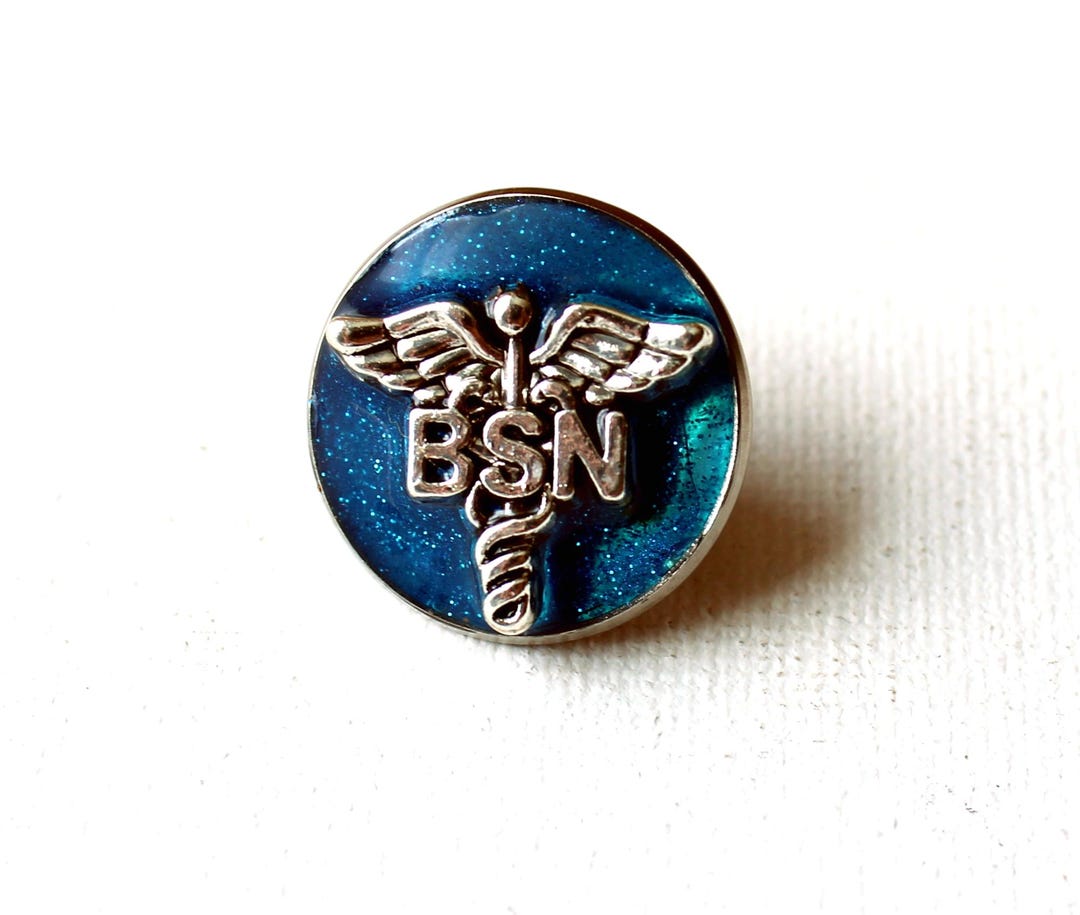 BSN Nursing Pin, Sparkle Blue Caduceus Lapel Pin, Nurse Graduation Gift ...