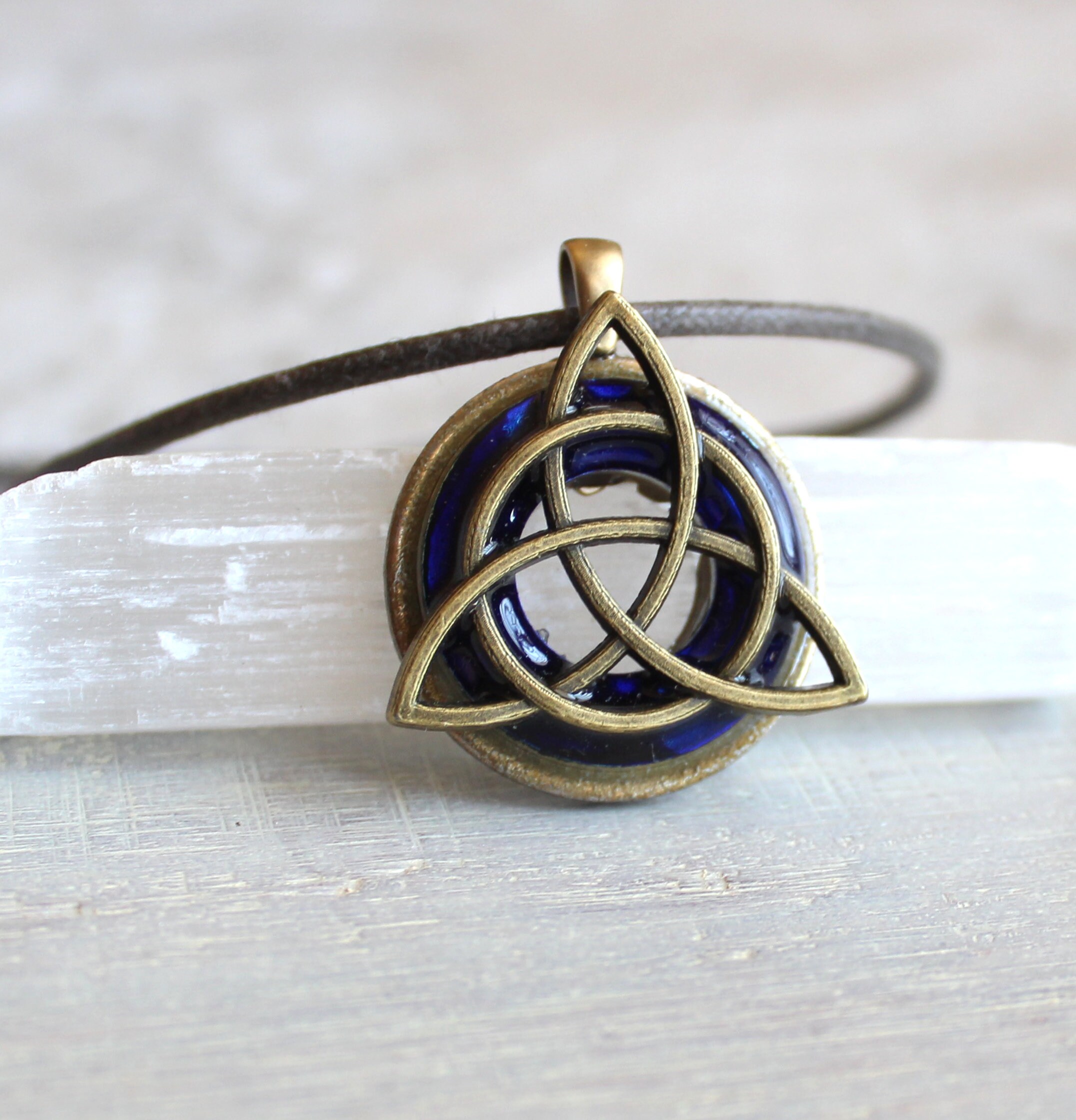 royal blue triquetra necklace, Celtic knot jewelry, mens