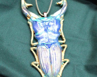 Faux taxidermy beetle necklace, unique bug jewelry gift for nature lovers