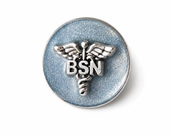 BSN Nursing Pin, Caduceus Lapel Pin, Nurse Graduation Gift, Silver Sparkle