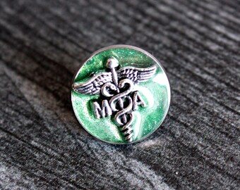 medical assistant MA lapel pin for white coat pinning ceremony sparkle green