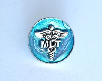 Medical Lab Technician lapel pin MLT white coat pinning ceremony sparkle blue