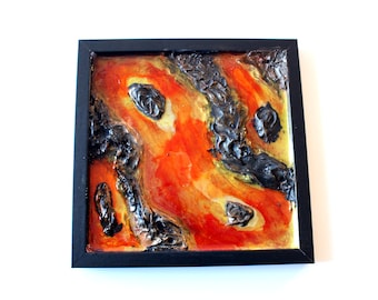 lava flow diorama, mini landscape, wall art