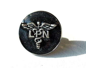Lpn licensed practical nurse lapel pin for white coat pinning ceremony sparkle black