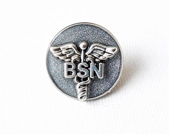 BSN Nursing Pin, Caduceus Lapel Pin, Nurse Graduation Gift, Silver Sparkle
