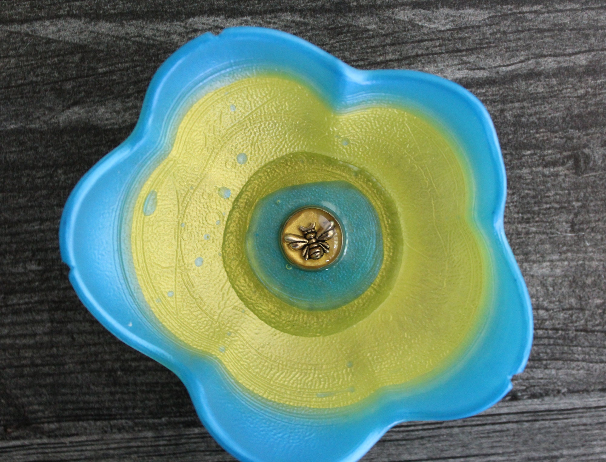 floral ring dish small flower bowl with bee black and gold candle holder trinket dish ring dish knick knack bowl