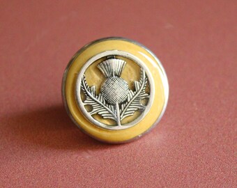 Scottish thistle lapel pin, mens jewelry, Scottish jewelry, floral pin, unique gift, yellow and silver