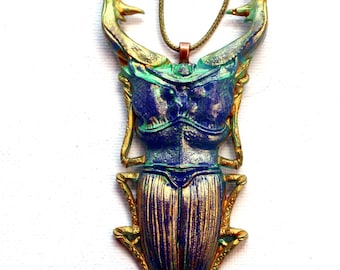 Large Stag Beetle Pendant Necklace, Gothic Dark Academia Insect Jewelry